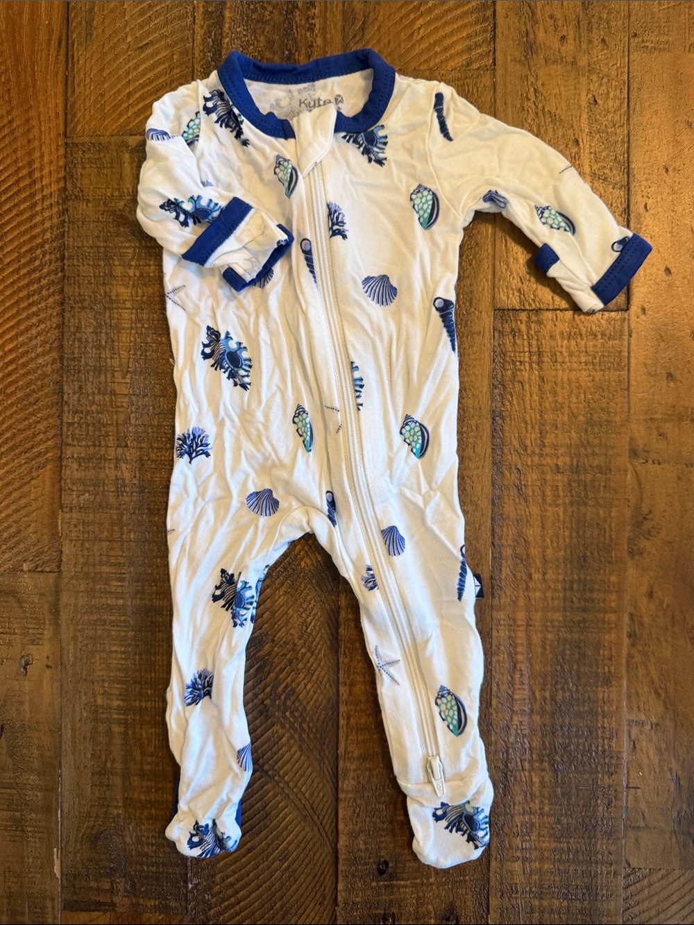 Kyte BABY White Footed One-Piece with Blue Shell & Trim